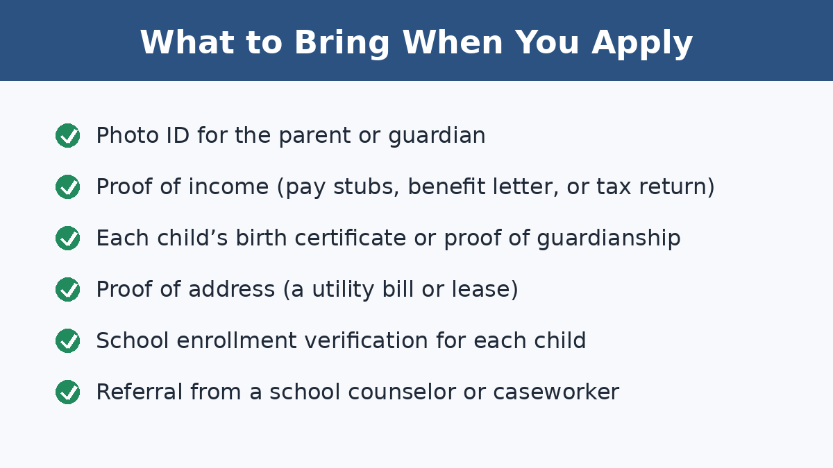Documents to bring when applying for free school clothing assistance