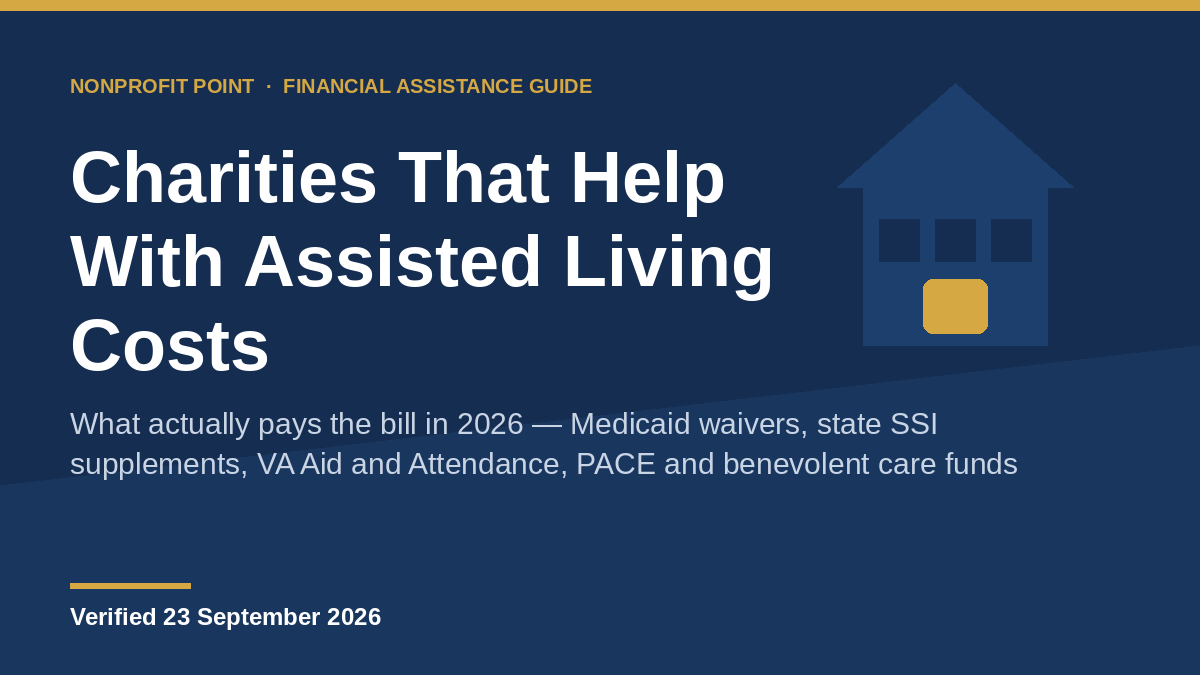 Charities that help with assisted living costs — Medicaid waivers, state SSI supplements, VA Aid and Attendance, PACE and benevolent care funds, verified September 2026